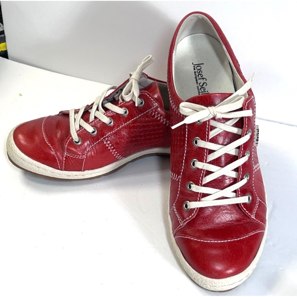 Josef Seibel Caspian Red Leather Lace Up Sneaker Women's Size EU 40/US 9-9.5